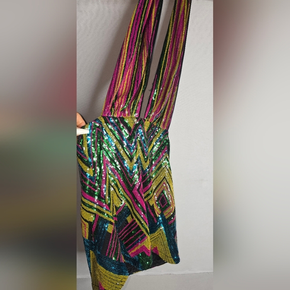 NWT FASHION NOVA  Halter Sequin Mini Dress - Multicolored Size M - Picture 3 of 8